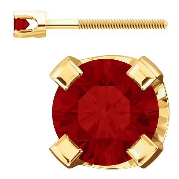 2mm, 0.06cts Genuine Natural Garnet 4-Prong Screw Back Stud Earrings 14K Yellow Gold - 1000Jewels.com