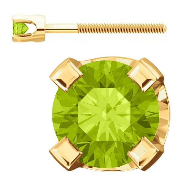 2mm, 0.06cts Natural Peridot 4-Prong Screw Back Stud Earrings 14K Yellow Gold - 1000Jewels.com