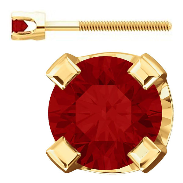 2mm, 0.06cts Trustmark Created Red Ruby 4-Prong Screw Back Stud Earrings 14K Yellow Gold - 1000Jewels.com