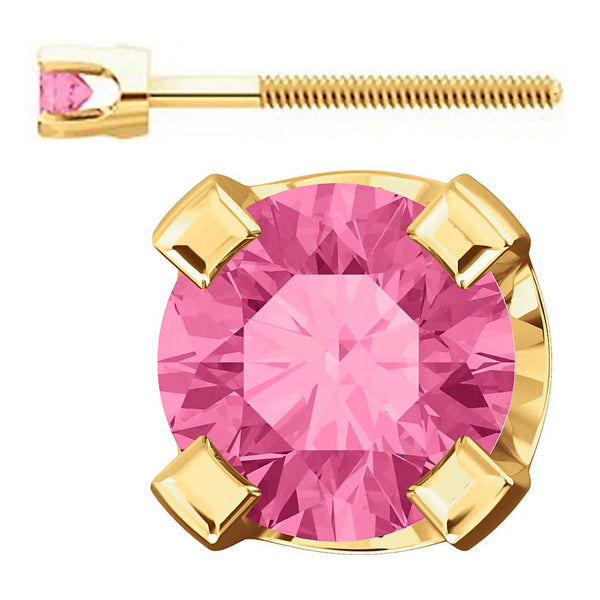 2mm, 0.06cts Genuine Natural Tourmaline 4-Prong Screw Back Stud Earrings 14K Yellow Gold - 1000Jewels.com