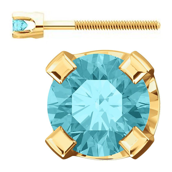 2mm, 0.06cts Genuine Natural Blue Zircon 4-Prong Screw Back Stud Earrings 14K Yellow Gold - 1000Jewels.com