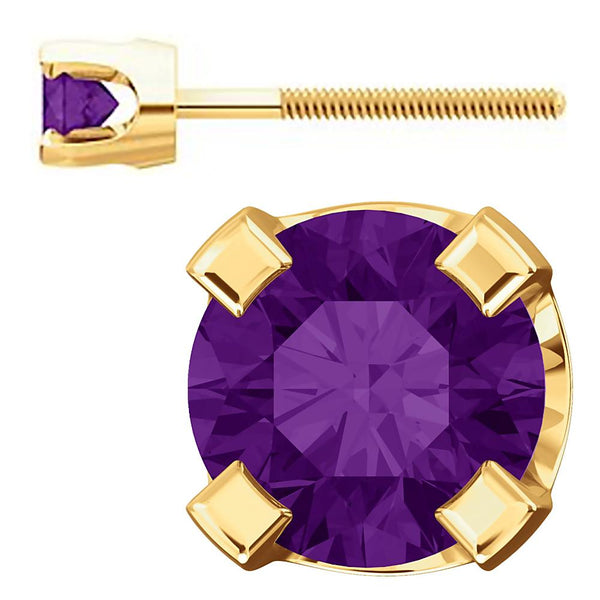 3mm, 0.2cts Genuine Natural Amethyst 4-Prong Screw Back Stud Earrings 14K Yellow Gold - 1000Jewels.com