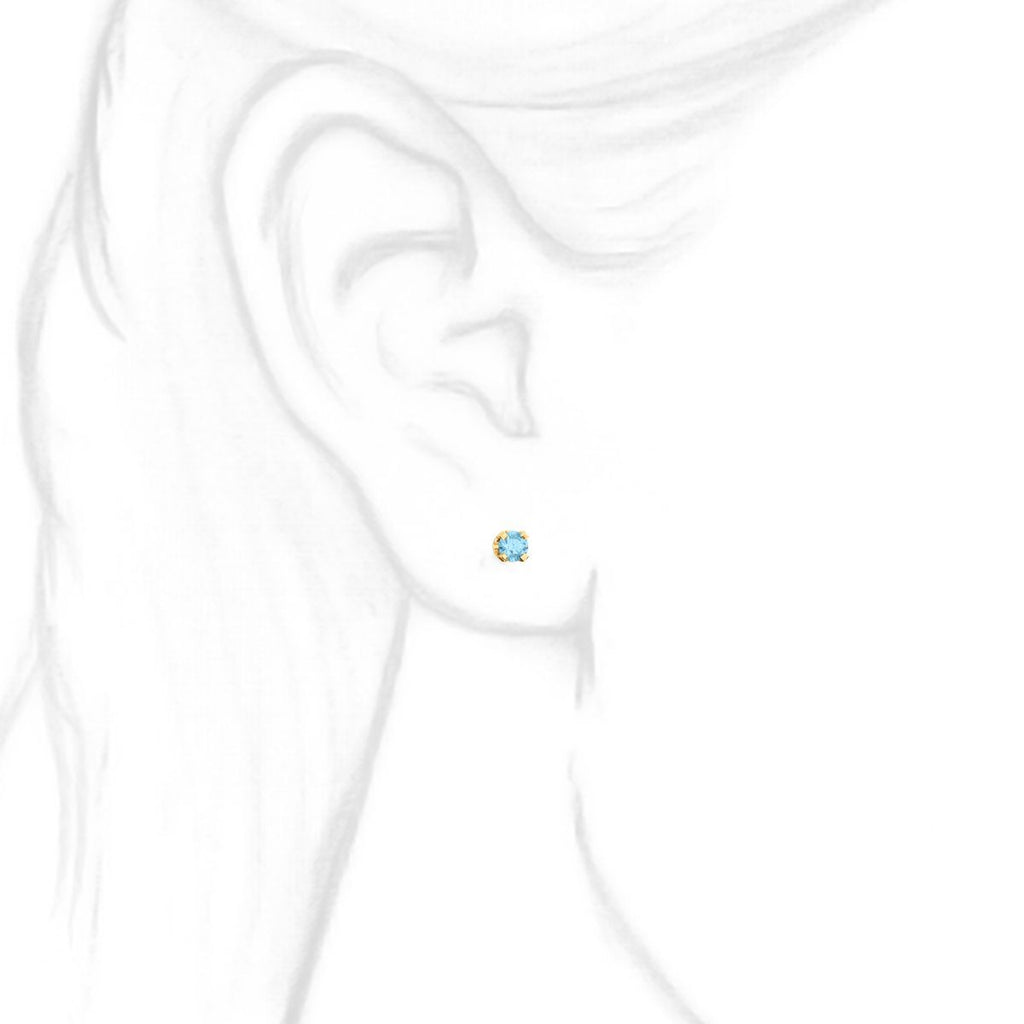3mm, 0.2cts Genuine Natural Aquamarine 4-Prong Screw Back Stud Earrings 14K Yellow Gold - 1000Jewels.com