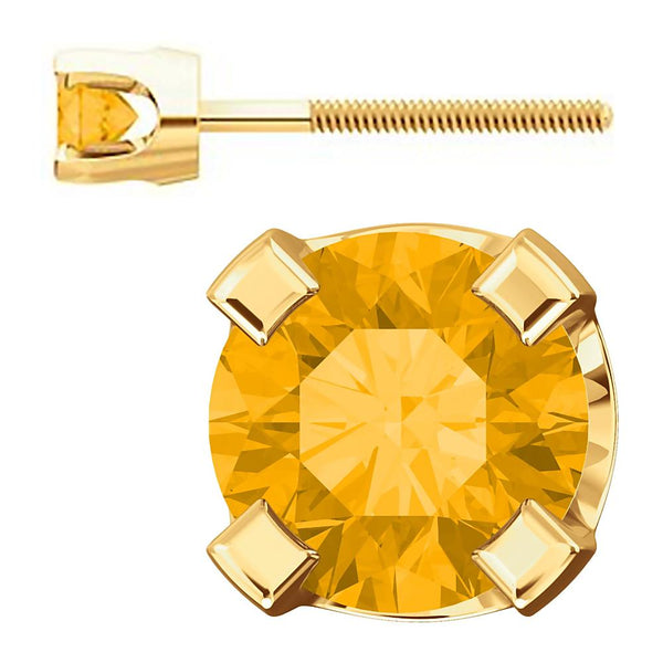 3mm, 0.2cts Genuine Natural Citrine 4-Prong Screw Back Stud Earrings 14K Yellow Gold - 1000Jewels.com