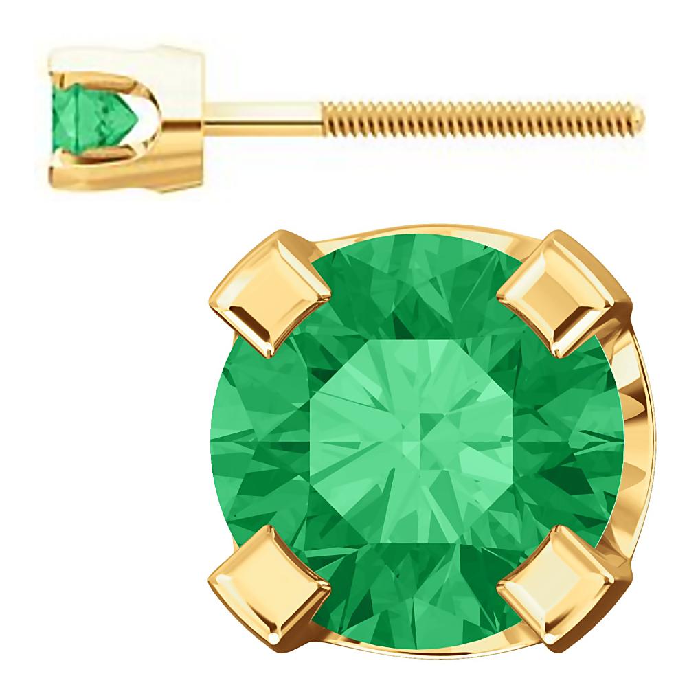 3mm, 0.2cts Simulated Emerald 4-Prong Screw Back Stud Earrings 14K Yellow Gold - 1000Jewels.com