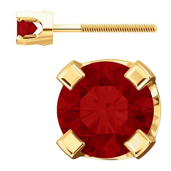 3mm, 0.2cts Genuine Natural Garnet 4-Prong Screw Back Stud Earrings 14K Yellow Gold - 1000Jewels.com