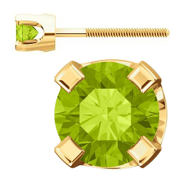 3mm, 0.2cts Natural Peridot 4-Prong Screw Back Stud Earrings 14K Yellow Gold - 1000Jewels.com