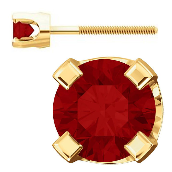 3mm, 0.2cts Chatham Created Red Ruby 4-Prong Screw Back Stud Earrings 14K Yellow Gold - 1000Jewels.com