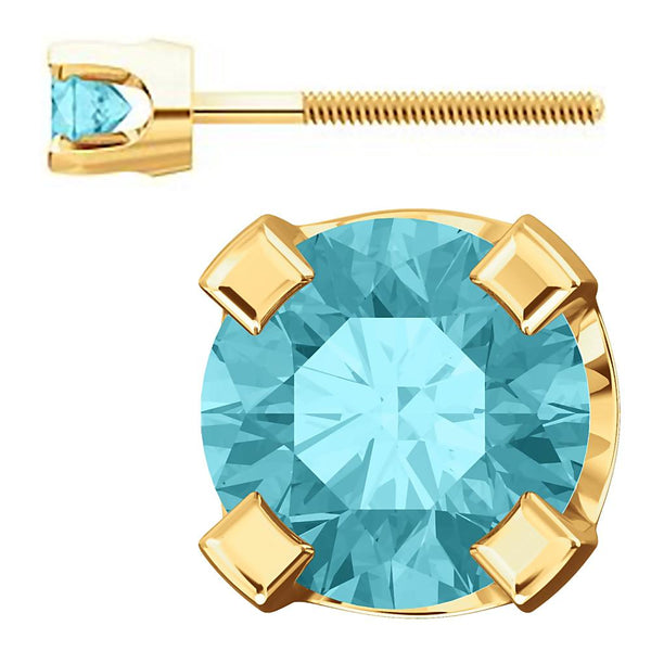 3mm, 0.2cts Genuine Natural Blue Zircon 4-Prong Screw Back Stud Earrings 14K Yellow Gold - 1000Jewels.com