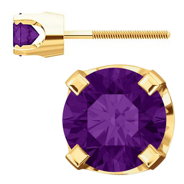 4mm, 0.5cts Genuine Natural Amethyst 4-Prong Screw Back Stud Earrings 14K Yellow Gold - 1000Jewels.com