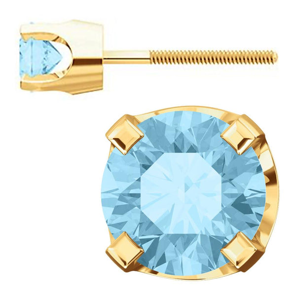 4mm, 0.5cts Genuine Natural Aquamarine 4-Prong Screw Back Stud Earrings 14K Yellow Gold - 1000Jewels.com