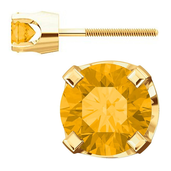 4mm, 0.5cts Genuine Natural Citrine 4-Prong Screw Back Stud Earrings 14K Yellow Gold - 1000Jewels.com