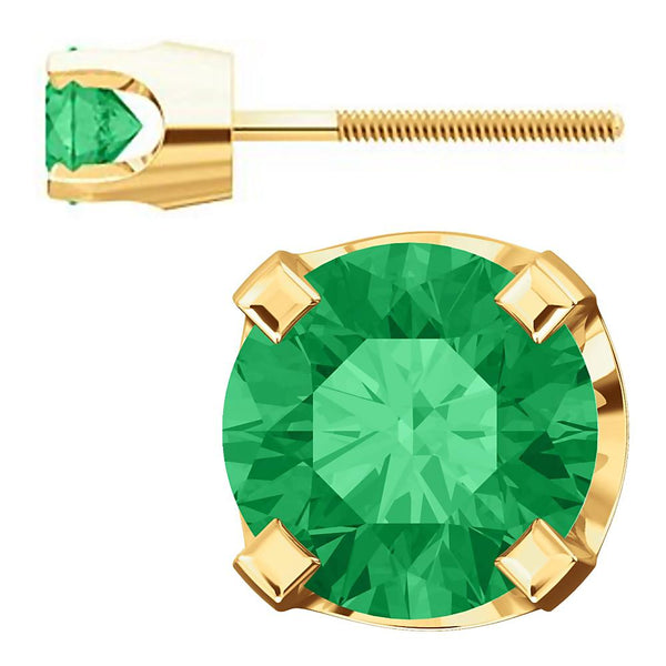 4mm, 0.5cts Trustmark Created Emerald 4-Prong Screw Back Stud Earrings 14K Yellow Gold - 1000Jewels.com