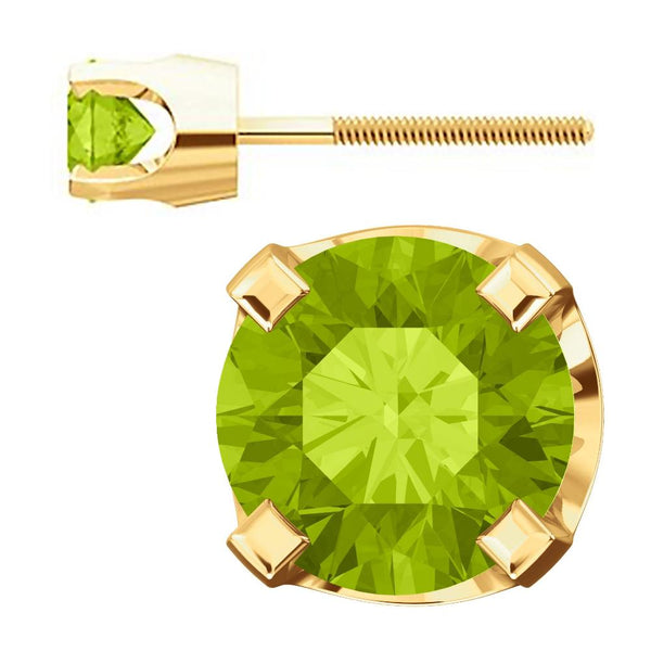 4mm, 0.5cts Natural Peridot 4-Prong Screw Back Stud Earrings 14K Yellow Gold - 1000Jewels.com