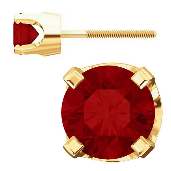 4mm, 0.5cts Simulated Red Ruby 4-Prong Screw Back Stud Earrings 14K Yellow Gold - 1000Jewels.com