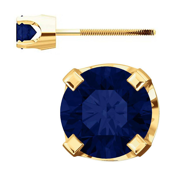 4mm, 0.5cts Chatham Created Sapphire 4-Prong Screw Back Stud Earrings 14K Yellow Gold - 1000Jewels.com