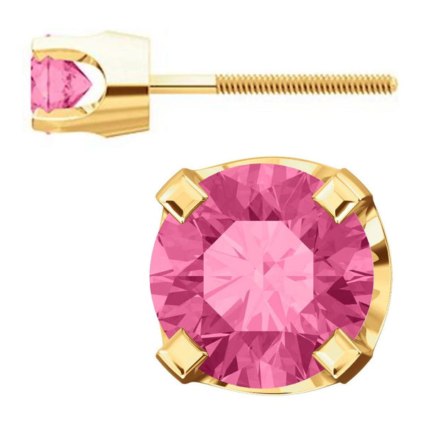 4mm, 0.5cts Genuine Natural Tourmaline 4-Prong Screw Back Stud Earrings 14K Yellow Gold - 1000Jewels.com