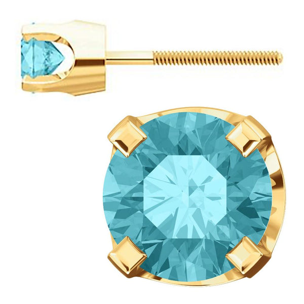 4mm, 0.5cts Genuine Natural Blue Zircon 4-Prong Screw Back Stud Earrings 14K Yellow Gold - 1000Jewels.com