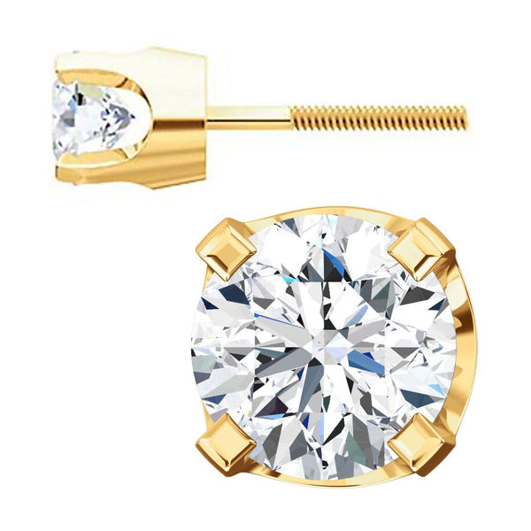 4mm, 0.5cts Ice on Fire CZ 4-Prong Screw Back Stud Earrings 14K Yellow Gold - 1000Jewels.com