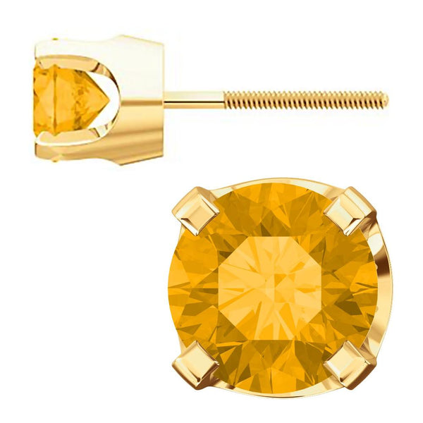 5mm, 1.0cts Genuine Natural Citrine 4-Prong Screw Back Stud Earrings 14K Yellow Gold - 1000Jewels.com
