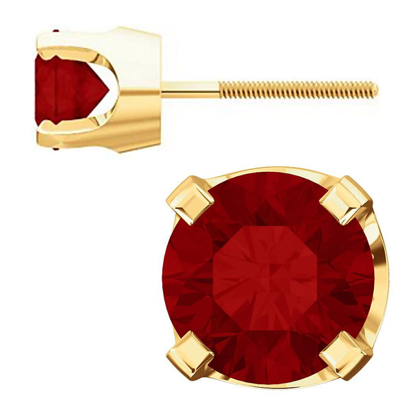 5mm, 1.0cts Genuine Natural Garnet 4-Prong Screw Back Stud Earrings 14K Yellow Gold - 1000Jewels.com