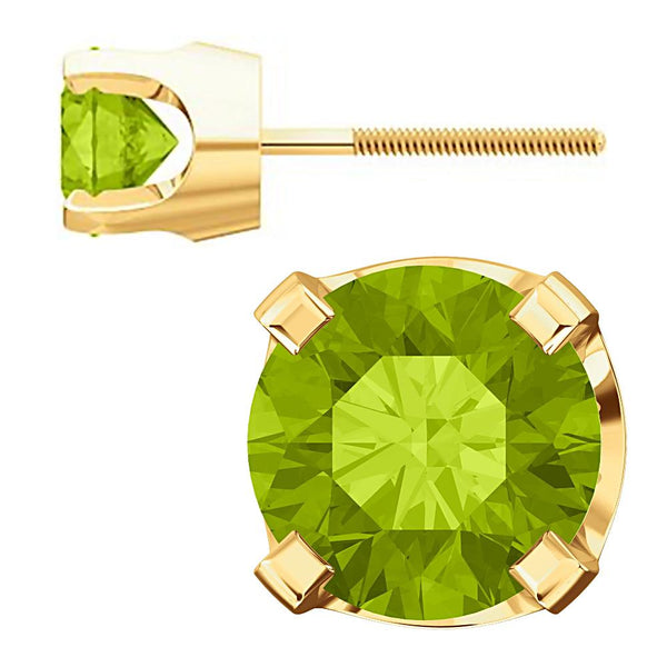 5mm, 1.0cts Natural Peridot 4-Prong Screw Back Stud Earrings 14K Yellow Gold - 1000Jewels.com