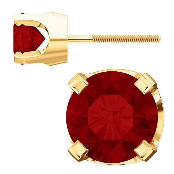 5mm, 1.0cts Simulated Red Ruby 4-Prong Screw Back Stud Earrings 14K Yellow Gold - 1000Jewels.com