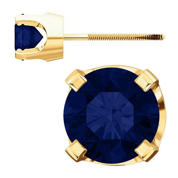 5mm, 1.0cts Trustmark Created Sapphire 4-Prong Screw Back Stud Earrings 14K Yellow Gold - 1000Jewels.com