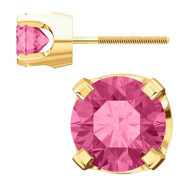 5mm, 1.0cts Simulated Tourmaline 4-Prong Screw Back Stud Earrings 14K Yellow Gold - 1000Jewels.com