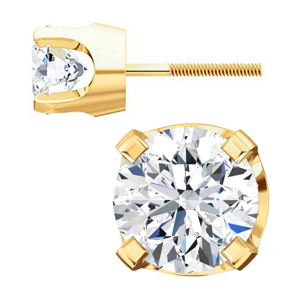 5mm, 1.0cts Ice on Fire CZ 4-Prong Screw Back Stud Earrings 14K Yellow Gold - 1000Jewels.com
