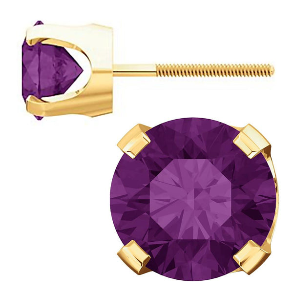 6mm, 1.5cts Trustmark Created Alexandrite Screw Back Earrings 14K Yellow Gold - 1000Jewels.com