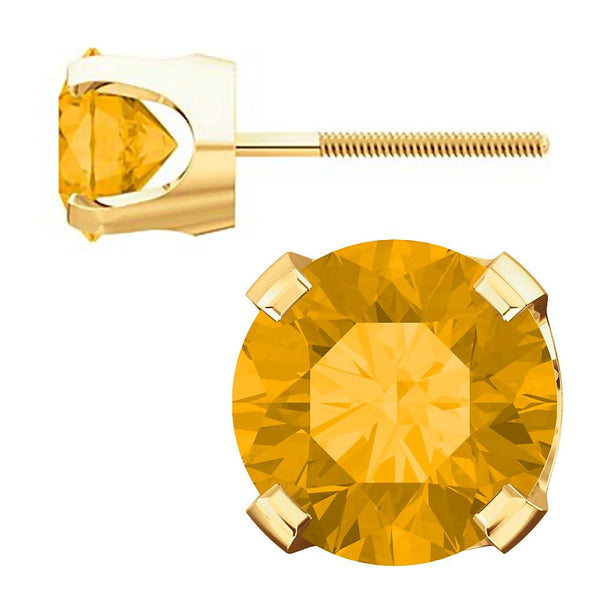 6mm, 1.5cts Genuine Natural Citrine 4-Prong Screw Back Stud Earrings 14K Yellow Gold - 1000Jewels.com