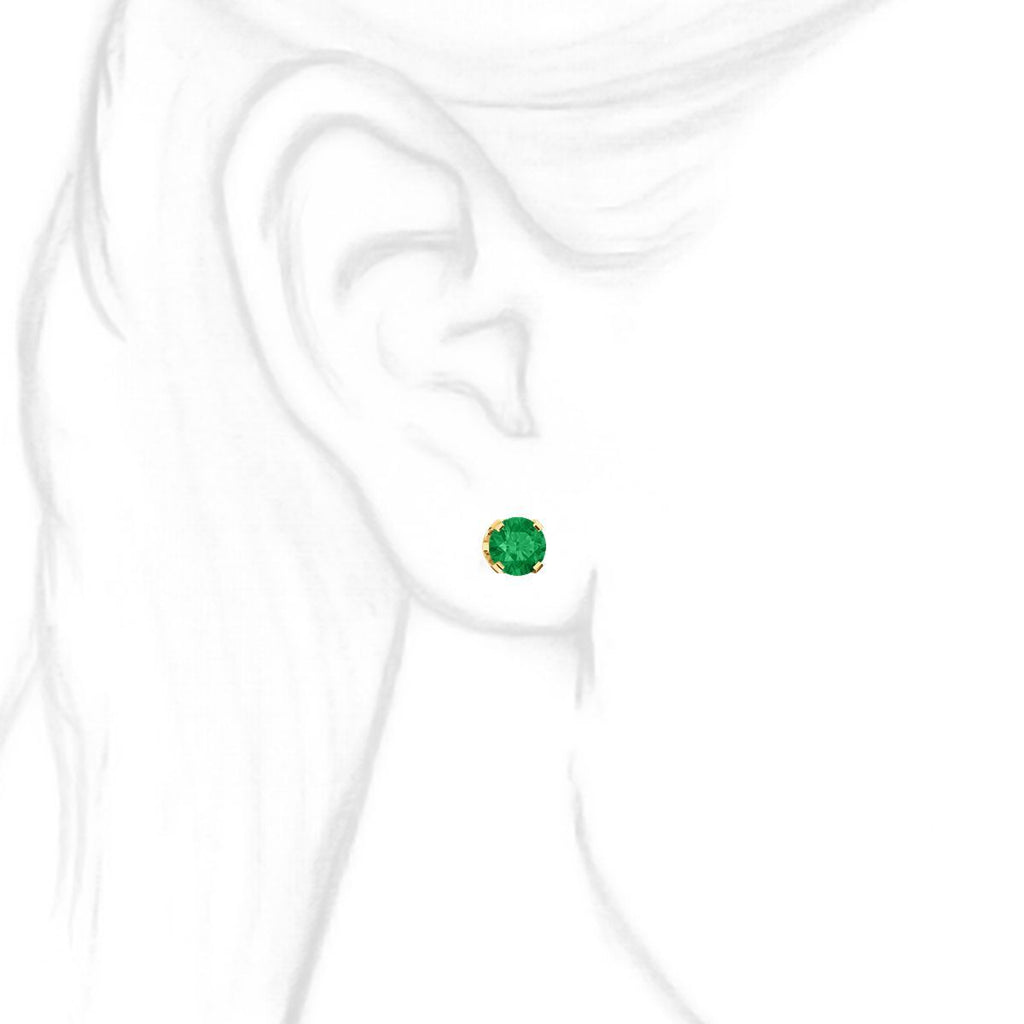 6mm, 1.5cts Simulated Emerald 4-Prong Screw Back Stud Earrings 14K Yellow Gold - 1000Jewels.com