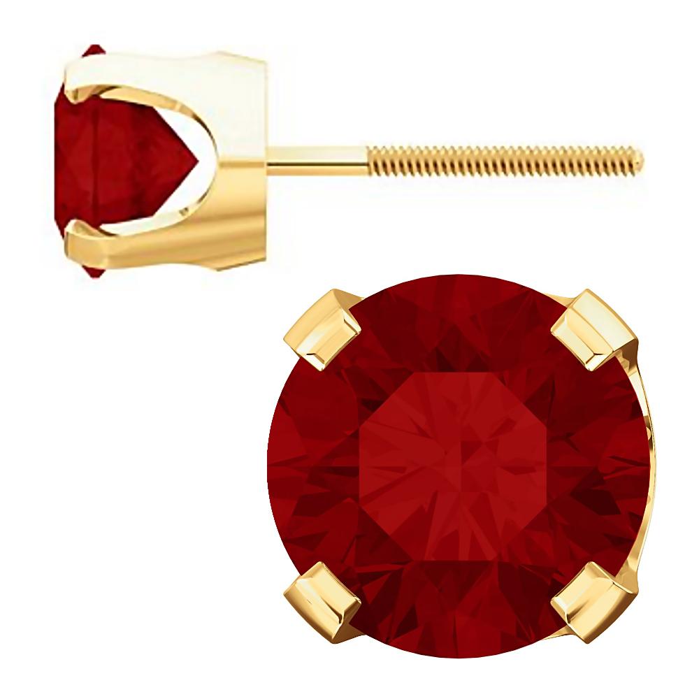 6mm, 1.5cts Genuine Natural Garnet 4-Prong Screw Back Stud Earrings 14K Yellow Gold - 1000Jewels.com