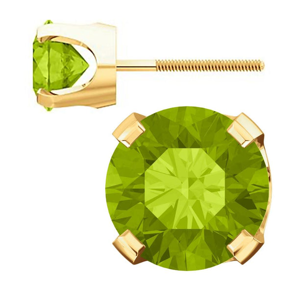 6mm, 1.5cts Natural Peridot 4-Prong Screw Back Stud Earrings 14K Yellow Gold - 1000Jewels.com