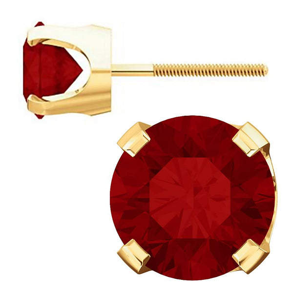 6mm, 1.5cts Simulated Red Ruby 4-Prong Screw Back Stud Earrings 14K Yellow Gold - 1000Jewels.com