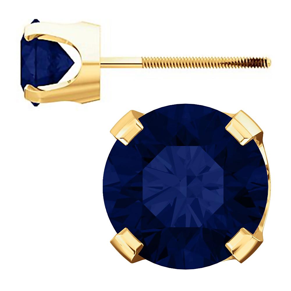 6mm, 1.5cts Simulated Sapphire 4-Prong Screw Back Stud Earrings 14K Yellow Gold - 1000Jewels.com