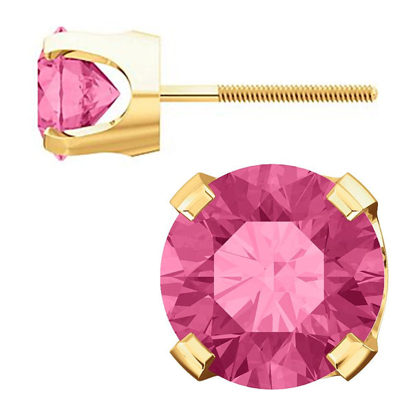 6mm, 1.5cts Genuine Natural Tourmaline 4-Prong Screw Back Stud Earrings 14K Yellow Gold - 1000Jewels.com