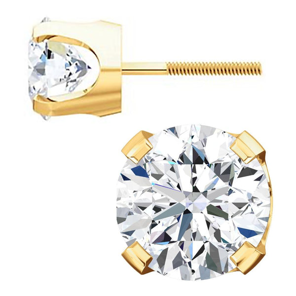6mm, 1.5cts Ice on Fire CZ 4-Prong Screw Back Stud Earrings 14K Yellow Gold - 1000Jewels.com