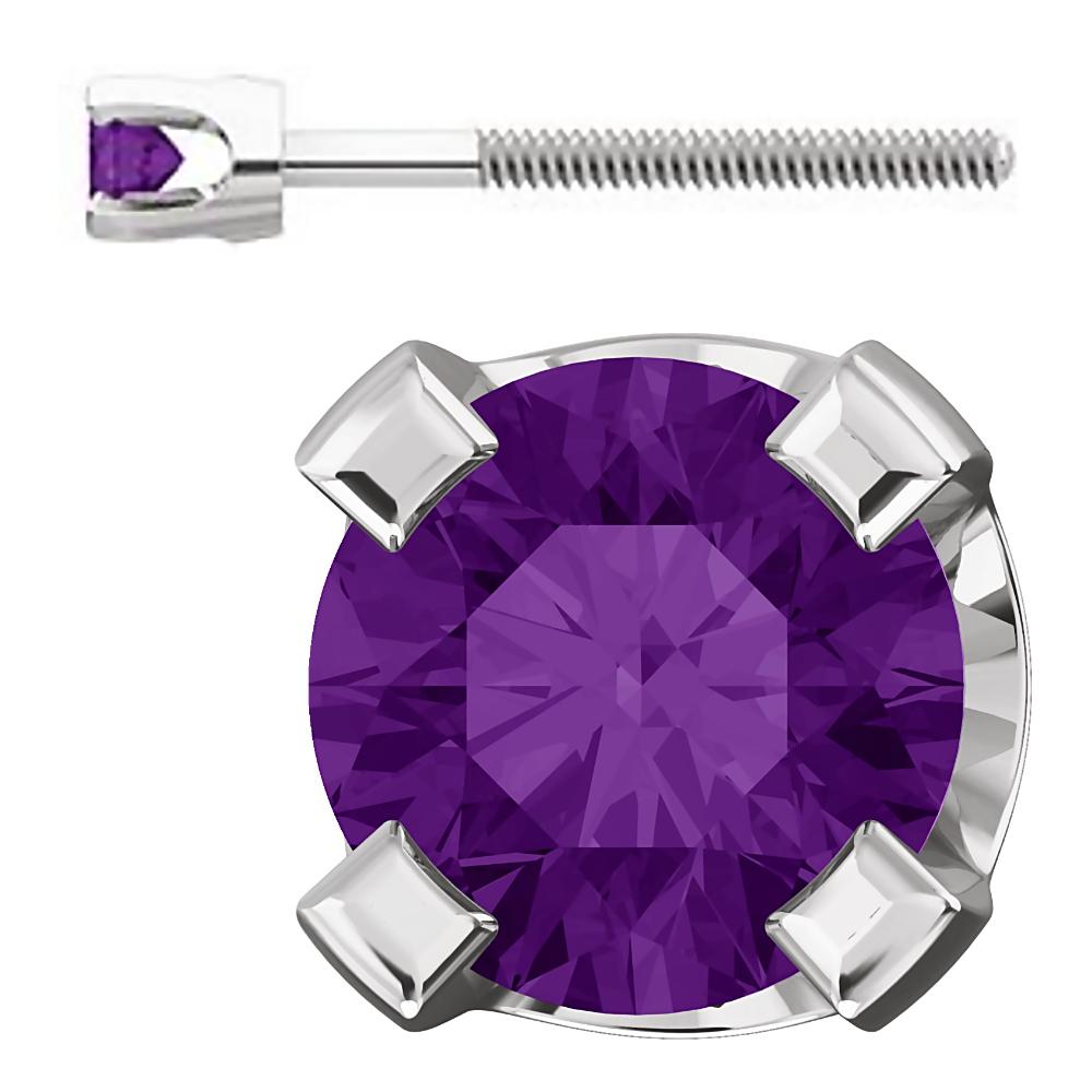 2mm, 0.06cts Genuine Natural Amethyst 4-Prong Screw Back Stud Earrings 14K White Gold - 1000Jewels.com