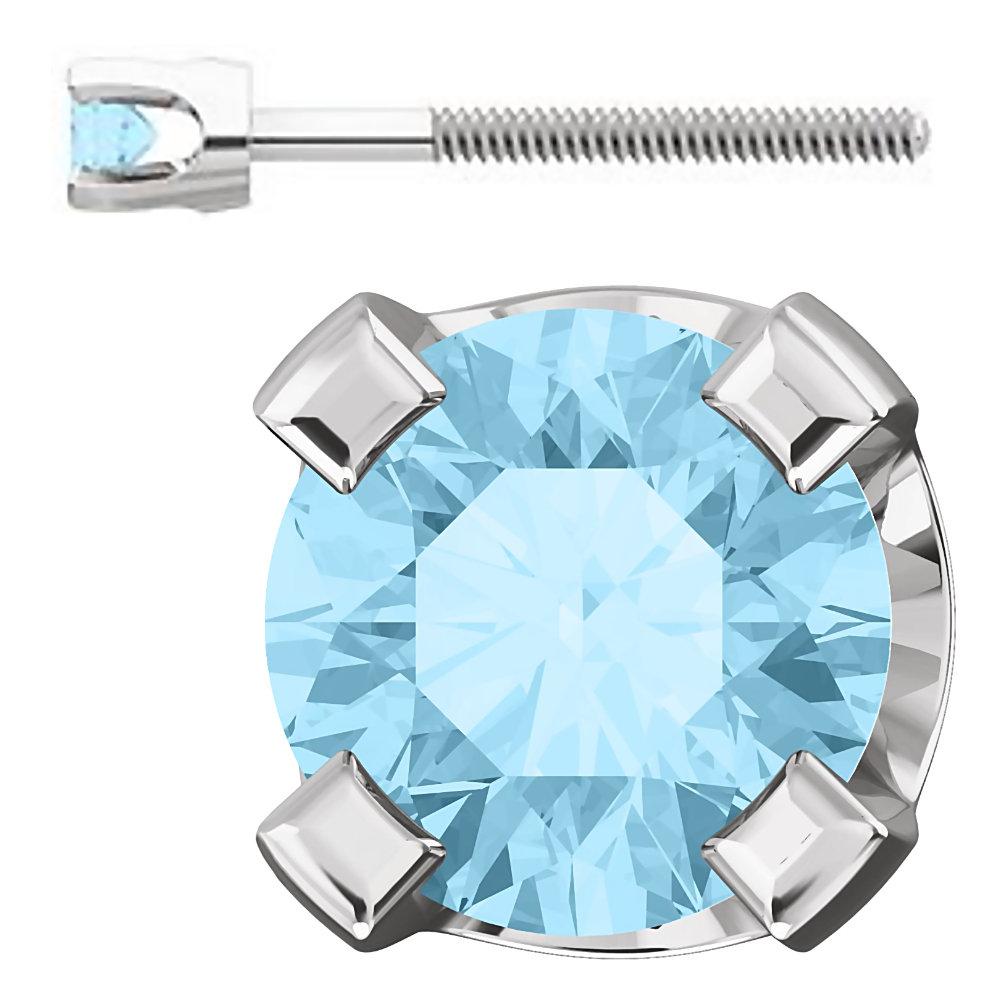 2mm, 0.06cts Genuine Natural Aquamarine 4-Prong Screw Back Stud Earrings 14K White Gold - 1000Jewels.com