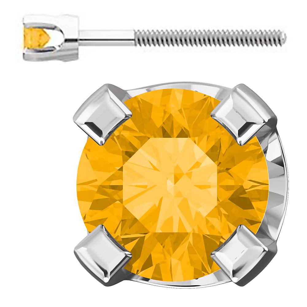 2mm, 0.06cts Genuine Natural Citrine 4-Prong Screw Back Stud Earrings 14K White Gold - 1000Jewels.com