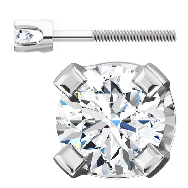 2mm, 0.06cts Ice on Fire CZ 4-Prong Screw Back Stud Earrings 14K White Gold - 1000Jewels.com