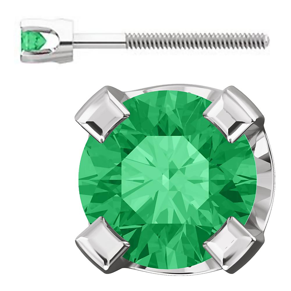 2mm, 0.06cts Chatham Created Emerald 4-Prong Screw Back Stud Earrings 14K White Gold - 1000Jewels.com
