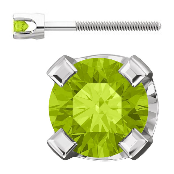 2mm, 0.06cts Natural Peridot 4-Prong Screw Back Stud Earrings 14K White Gold - 1000Jewels.com