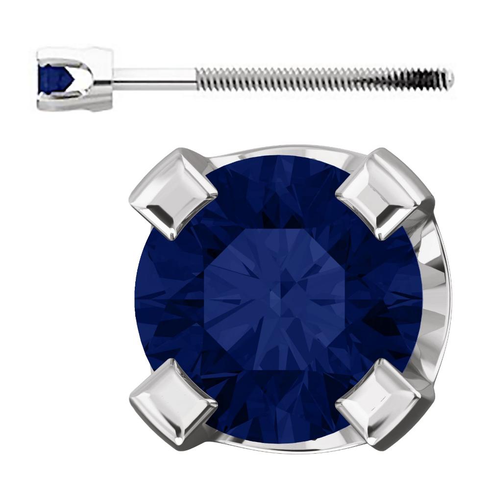2mm, 0.06cts Chatham Created Sapphire 4-Prong Screw Back Stud Earrings 14K White Gold - 1000Jewels.com