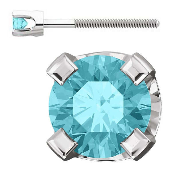 2mm, 0.06cts Genuine Natural Blue Zircon 4-Prong Screw Back Stud Earrings 14K White Gold - 1000Jewels.com