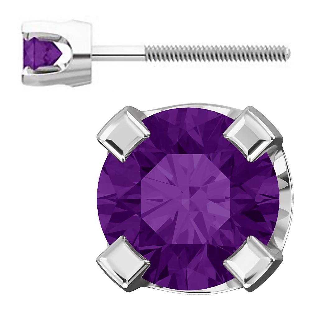 3mm, 0.2cts Genuine Natural Amethyst 4-Prong Screw Back Stud Earrings 14K White Gold - 1000Jewels.com