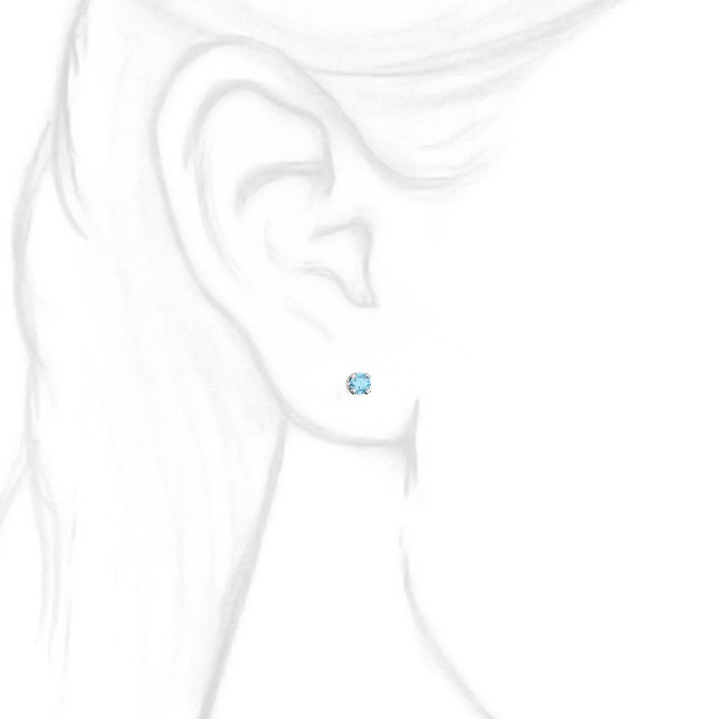 3mm, 0.2cts Genuine Natural Aquamarine 4-Prong Screw Back Stud Earrings 14K White Gold - 1000Jewels.com