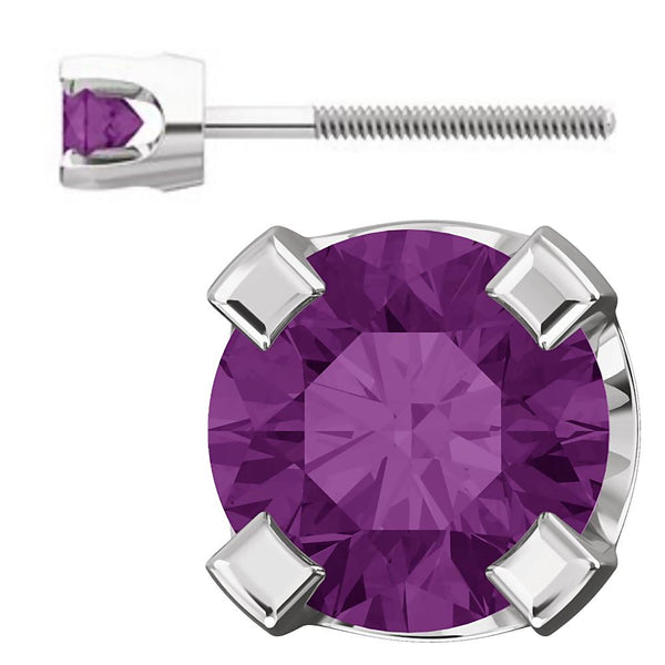 3mm, 0.2cts Simulated Alexandrite 4-Prong Screw Back Stud Earrings 14K White Gold - 1000Jewels.com